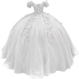 Women colorful off-the-shoulder appliqué formal party dress with tulle appliqués（Processing time need 3-6 days）