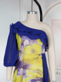Plus-size African print off-shoulder spring/summer chiffon dress