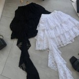 Women lace cascading ruffles irregular solid skirt