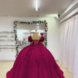 Women colorful off-the-shoulder appliqué formal party dress with tulle appliqués（Processing time need 3-6 days）