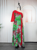 Plus-size African print off-shoulder spring/summer chiffon dress