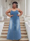 Plus-Size Women V-Neck Strappy Casual Denim Dress