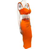 Women summer sexy solid backless camisole and bodycon skirt two-piece set