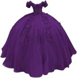 Women colorful off-the-shoulder appliqué formal party dress with tulle appliqués（Processing time need 3-6 days）