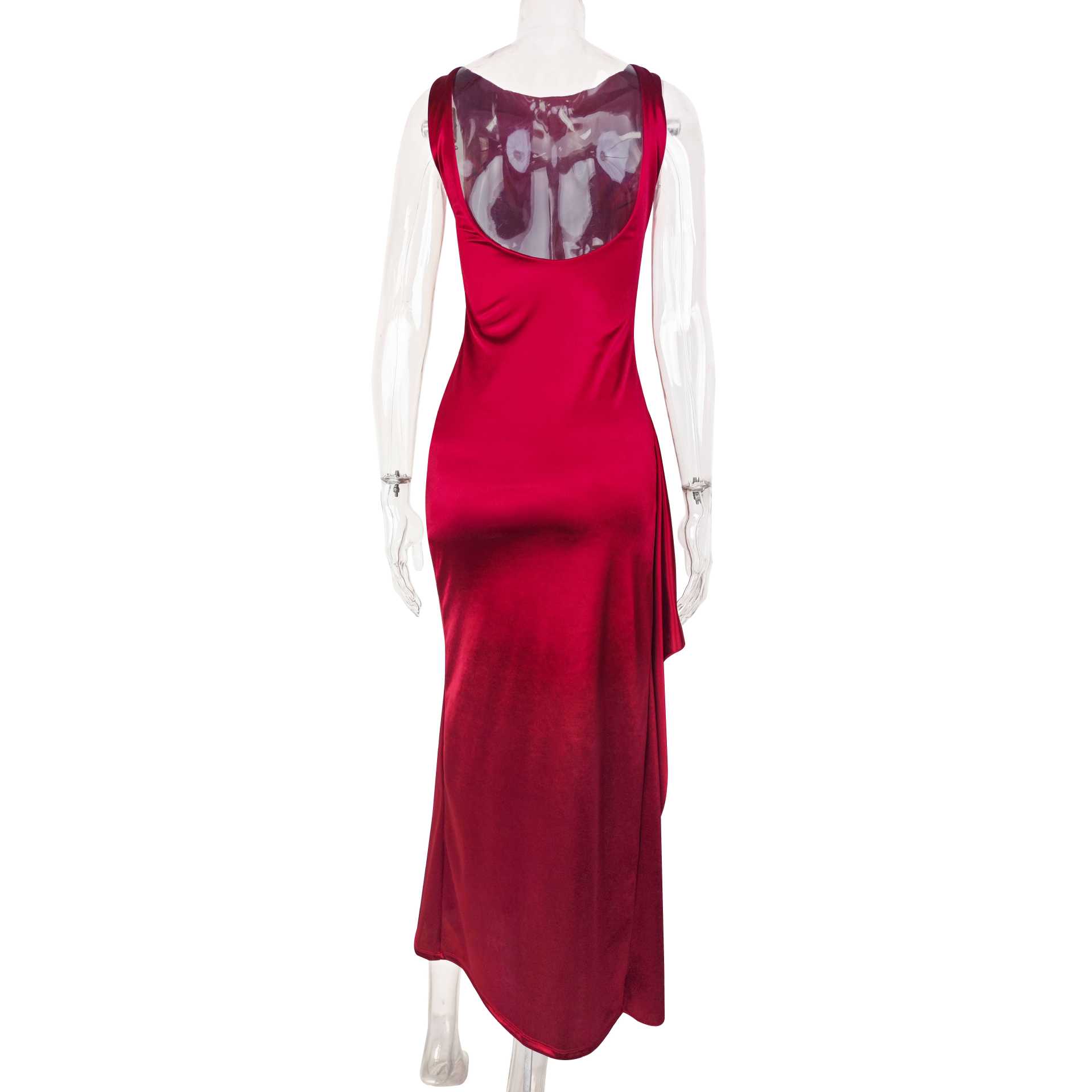 Women backless round-neck sleeveless slit dress