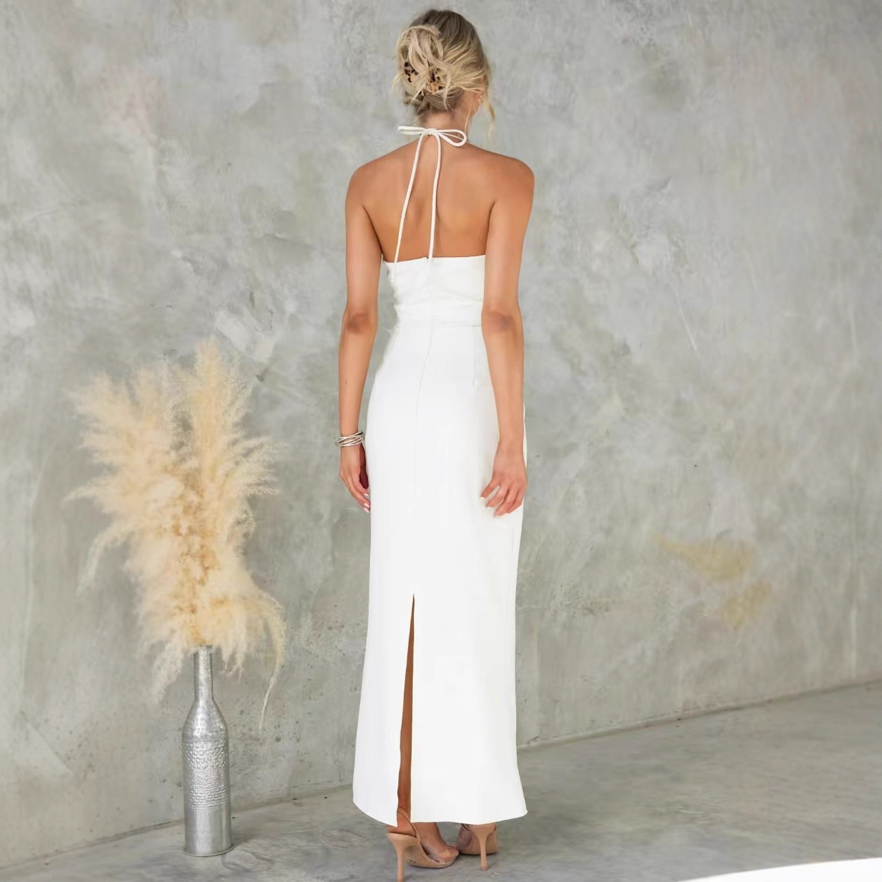 Women summer sexy backless lace-up halter neck dress