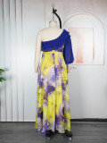 Plus-size African print off-shoulder spring/summer chiffon dress