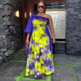 Plus-size African print off-shoulder spring/summer chiffon dress