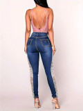Women Sexy Lace Denim Pants