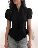 Women Summer Irregular Short-Sleeved Shirt Top