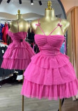 Women summer bow-tie strapless ruffled dress