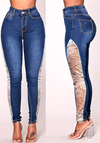 Women Sexy Lace Denim Pants