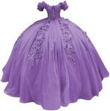 Women colorful off-the-shoulder appliqué formal party dress with tulle appliqués（Processing time need 3-6 days）