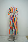 Women Spring Printed Sexy V-Neck Lace-Up Dress