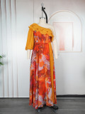 Plus-size African print off-shoulder spring/summer chiffon dress