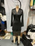 Women V-neck sexy PU-leather dress
