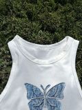 Women Summer American-Style Butterfly Print Sexy Short-Sleeved Crop Top