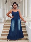 Plus-Size Women V-Neck Strappy Casual Denim Dress