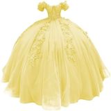 Women colorful off-the-shoulder appliqué formal party dress with tulle appliqués（Processing time need 3-6 days）