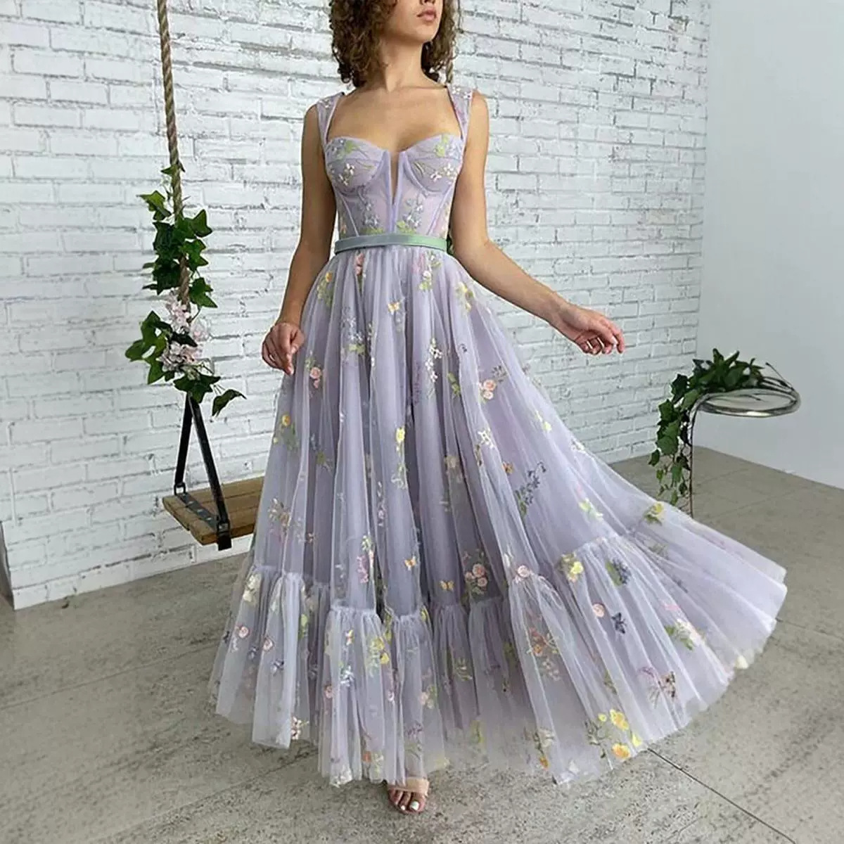 Women sexy mesh halter prom dress(Processing time need 3-6 days)