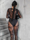 Women sexy black lace dress