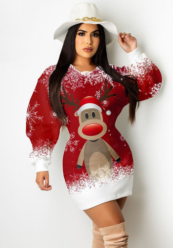 Women Long-Sleeved Christmas Elk Bodycon Dress