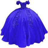 Women colorful off-the-shoulder appliqué formal party dress with tulle appliqués（Processing time need 3-6 days）