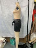 Women street style sexy PU-leather lace-up shorts