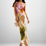 Women Spring Elegant Sleeveless One-Shoulder Printed Dress