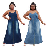 Plus-Size Women V-Neck Strappy Casual Denim Dress