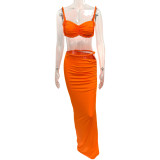 Women summer sexy solid backless camisole and bodycon skirt two-piece set