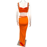 Women summer sexy solid backless camisole and bodycon skirt two-piece set