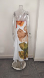 Women Spring Elegant Sleeveless One-Shoulder Printed Dress