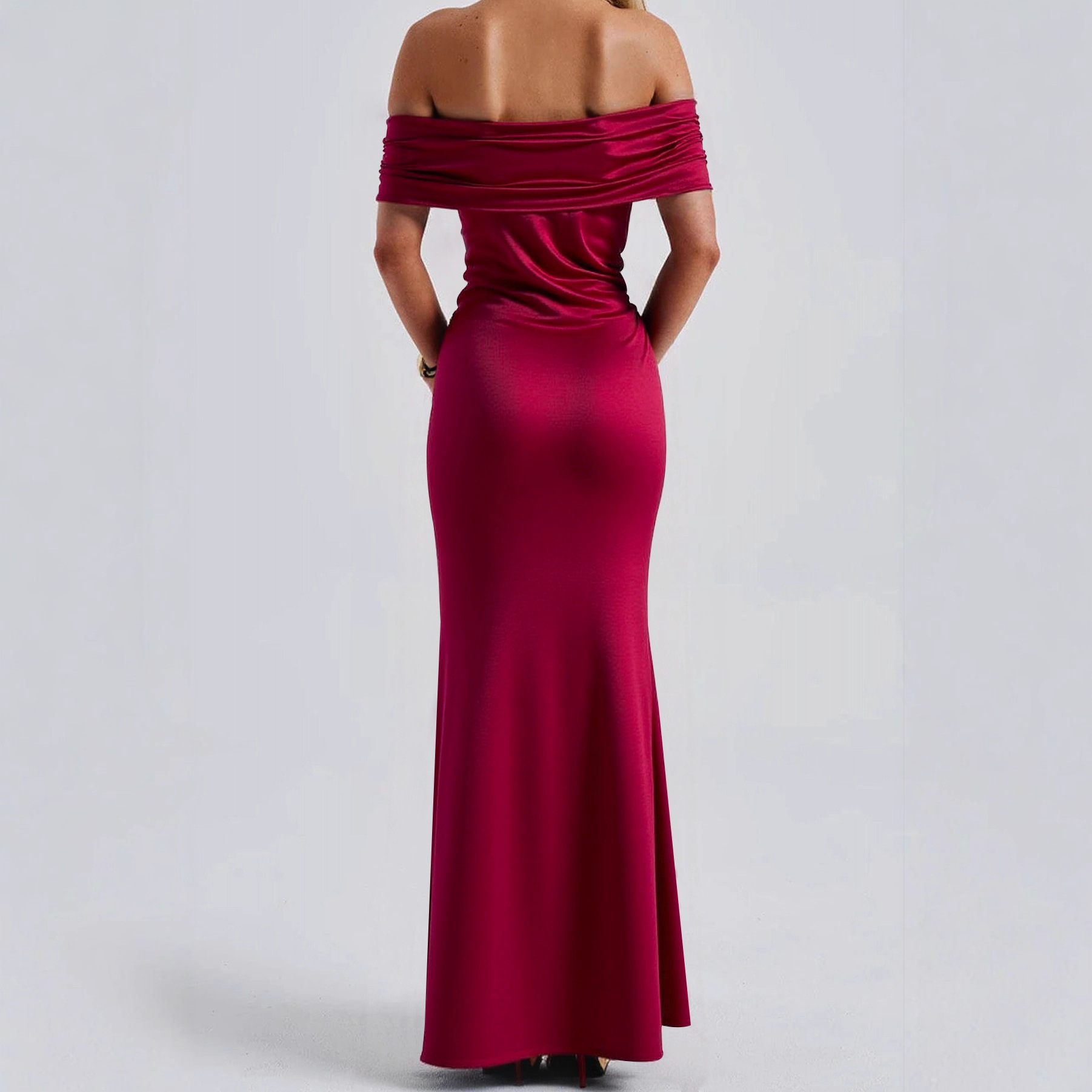 Women sexy off-the-shoulder pleated slit dress