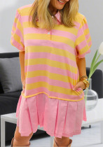 Plus-Size Women Elegant Turndown Collar Short-Sleeve Pleated Casual Dress