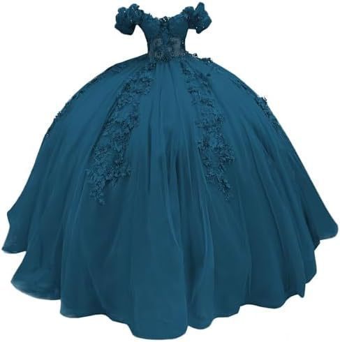 Women colorful off-the-shoulder appliqué formal party dress with tulle appliqués(Processing time need 3-6 days)