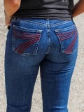 Slim Fit Stretch Mid Waist Bell Bottom Denim Pants Plus Size Women's Stretchy Mid Rise Jeans