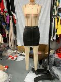 Summer Women Sexy High Waist Zipper Black Bodycon PU Leather Skirt