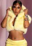 Women's Autumn Winter Solid Color Fur Zipper Hooded Sleeveless Cropped Top