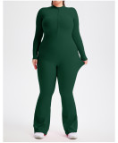 Plus Size Zipper Long Sleeve Fitness Sport Bell Bottom Jumpsuit Tight Fitting Yoga wear