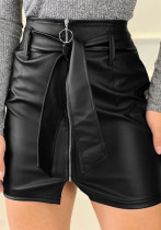 Zipper Sexy High Waist Lace-Up Short Leather Skirt Zipper Sexy High Waist Lace-Up Short Leather Skirt