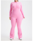 Plus Size Zipper Long Sleeve Fitness Sport Bell Bottom Jumpsuit Tight Fitting Yoga wear