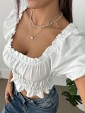 Women's Ruffled Slim Waist Cropped Lace Top