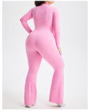 Plus Size Zipper Long Sleeve Fitness Sport Bell Bottom Jumpsuit Tight Fitting Yoga wear