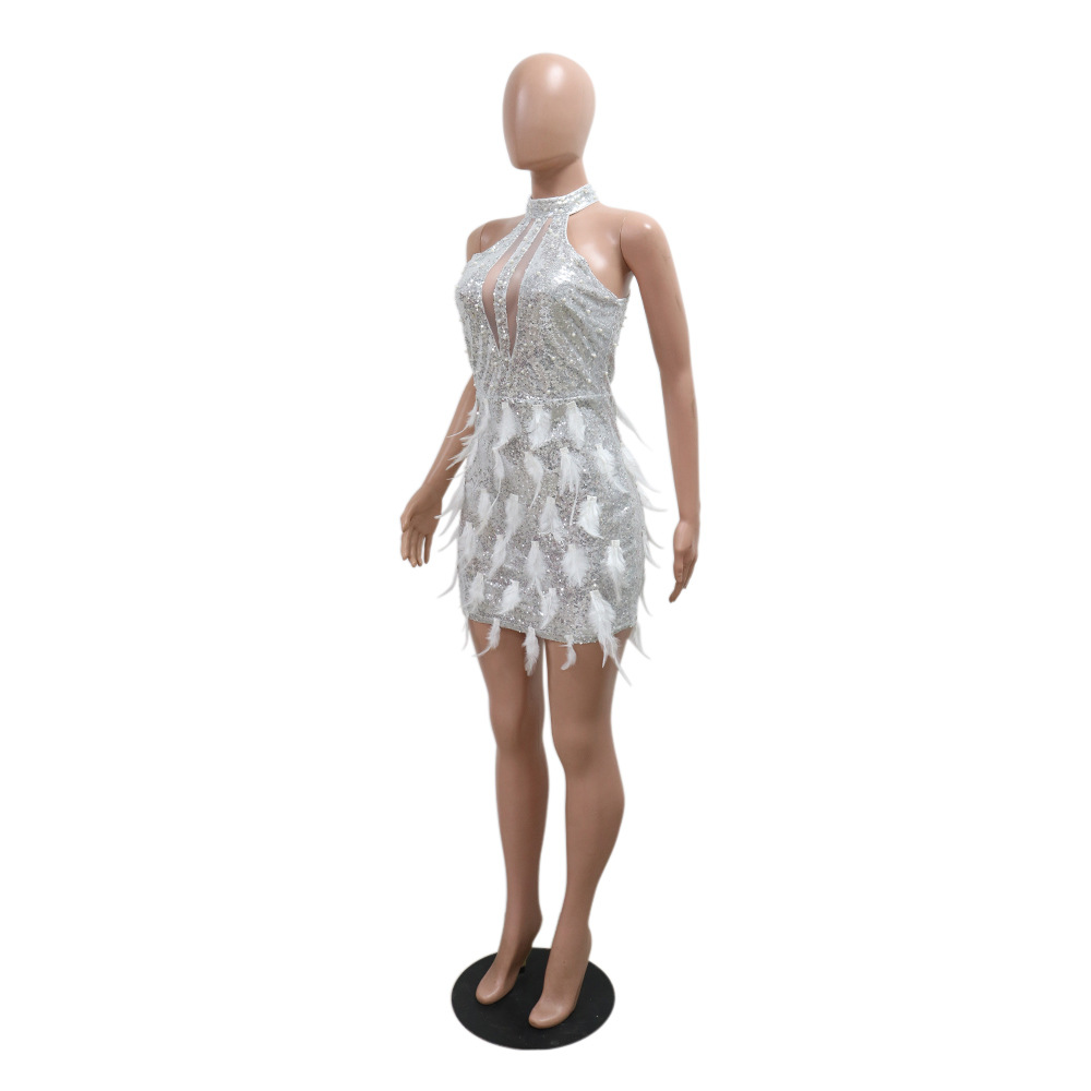 Sequin Party Evening Dress Women Sleeveless Bodycon Mini Dress