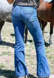Slim Fit Stretch Mid Waist Bell Bottom Denim Pants Plus Size Women's Stretchy Mid Rise Jeans
