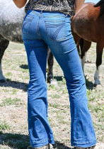 Slim Fit Stretch Mid Waist Bell Bottom Denim Pants Plus Size Women's Stretchy Mid Rise Jeans