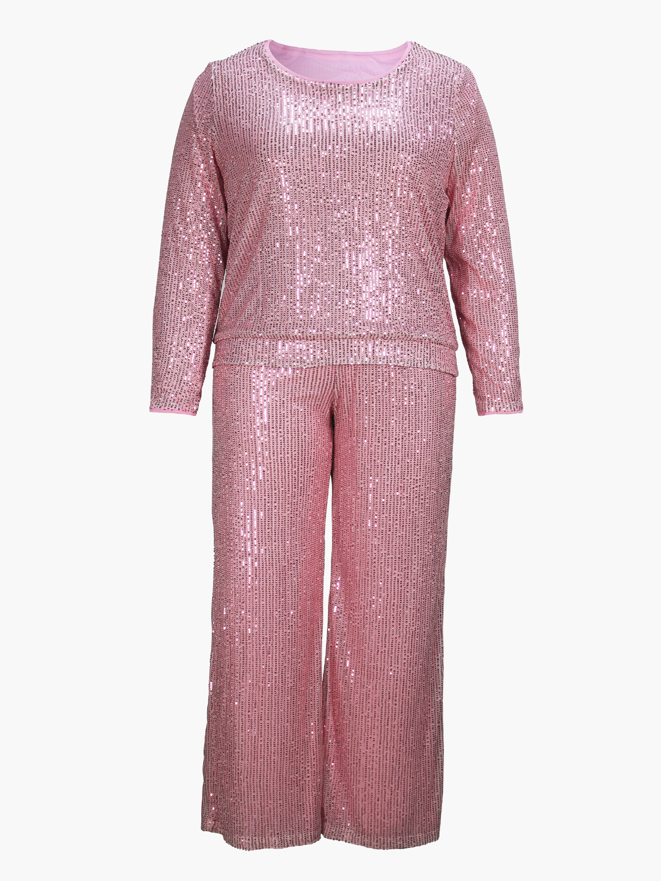 Autumn Women's Fashion Elegant Short Sleeve Round Neck Sequin Party Wear Casual Two Piece Pants Set