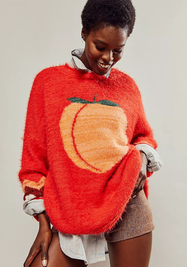 Women Winter Casual Round Neck Printed Knitting Sweater