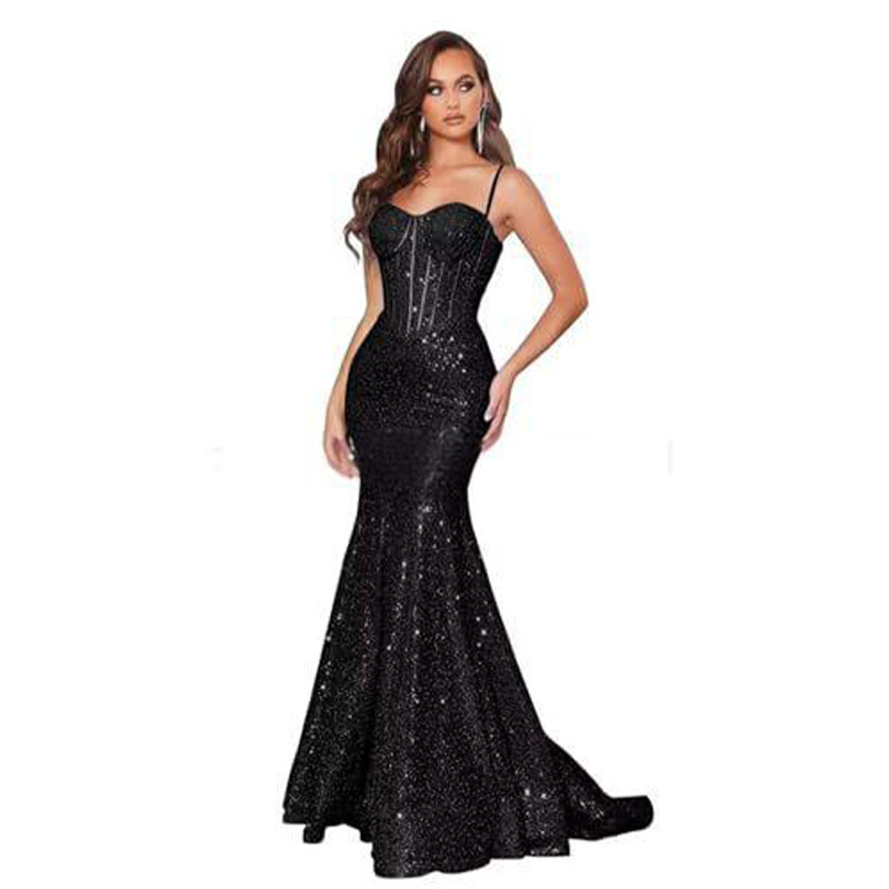 Women Solid Strapless Formal Party Fishtail Evening Dress(Processing time need 3-6 days)